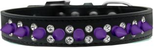 Double Crystal and Purple Spikes Dog Collar