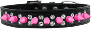 Double Crystal and Bright Pink Spikes Dog Collar