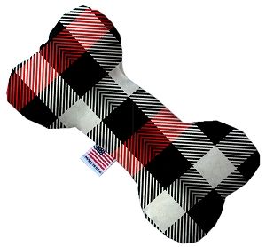 Red and White Buffalo Check Bone Dog Toy (size: 6 Inch)