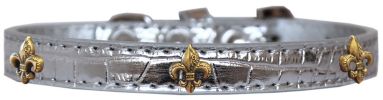 Bronze Fleur De Lis Widget Croc Dog Collar