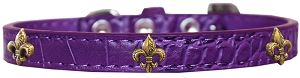 Bronze Fleur De Lis Widget Croc Dog Collar (size: Purple Size 10)