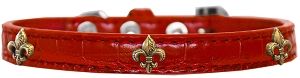 Bronze Fleur De Lis Widget Croc Dog Collar (size: Red Size 14)