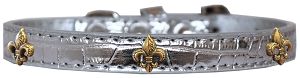 Bronze Fleur De Lis Widget Croc Dog Collar (size: Silver Size 18)