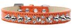 Double Crystal and Silver Spikes Dog Collar (size: Orange Ice Cream Size 18)