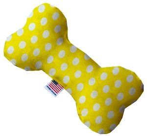 Sunny Yellow Swiss Dots Canvas Bone Dog Toy (size: 8 Inch)