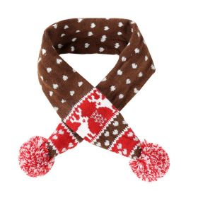 Christmas Knitted Elk Striped Fur Ball Pet Scarf Cat Dog Scarf Teddy Scarf (Color: Coffee, size: M)