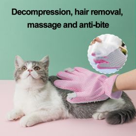 Pet Glove Cat Grooming Glove Cat Hair Deshedding Brush Gloves Cat Floating Hair Pet Hair Removal Brush Dog Bathing Massage Comb Silicone Hair Removal (Color: Pink, Type: Right and Left)