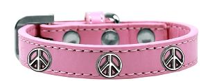 Peace Sign Widget Dog Collar (size: Light Pink Size 16)