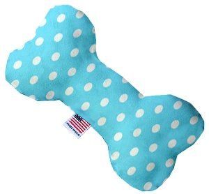 Aqua Polka Dots Canvas Bone Dog Toy (size: 6 Inch)