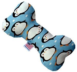 Penguins in Blue Canvas Bone Dog Toy (size: 10 Inch)